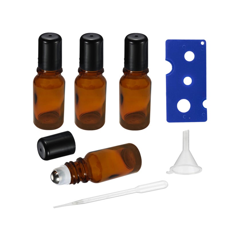 HEYLEAYAR 50ML Roller Bottles for Essential Oil  3 Pack Empty Amber Glass Roller Bottles for Perfume Oil  Roll on Bottles with Stainless Steel Roller Balls  Opener  Funnel and Dropper - Image 1